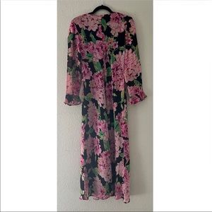 Lennie LNY New York black/pink floral maxi ruffle sleeve dress